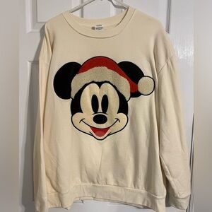 Disney Cream Mickey Mouse Santa Sweatshirt with Red and Black Accents